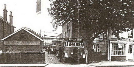 Front of the brewery in Bourne Road, probably taken in 1934 to show the two new lorries